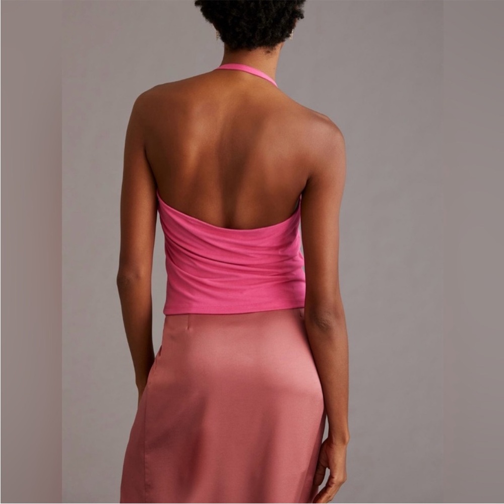 Anthropologie Cowl Neck Halter Top Hot Pink Sleeveless Stretch Tank Womens XS - Picture 3 of 11